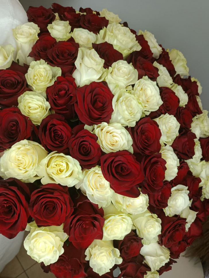 Букет из 101 розы красно-белая классика