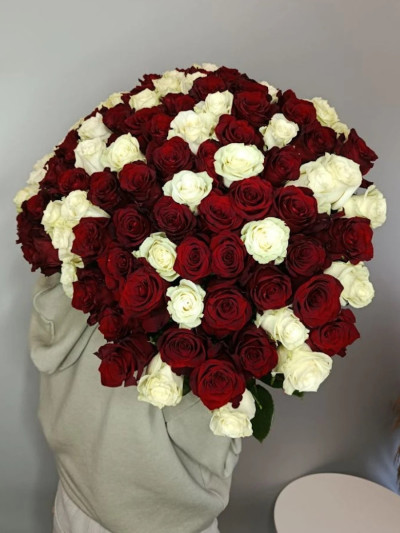 Букет из 101 красно-белой розы 